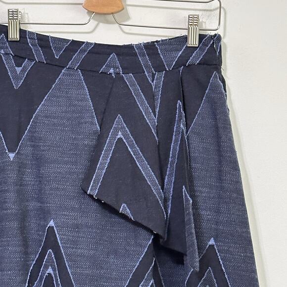 Anthropologie Eva Franco Skirt 6 Blue Textured Chevron Knee Length Boho Party - Picture 3 of 11